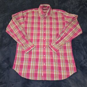 Peter Millar Mens Large Plaid Colorful 100% Cotton‎ Button Down Dress Shirt